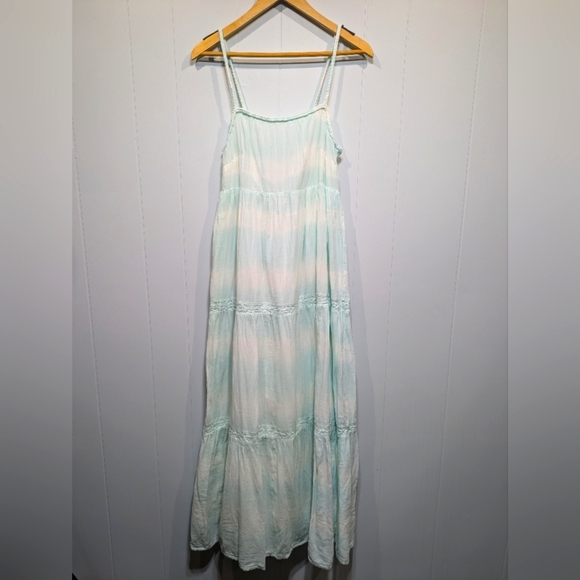 Aerie Light Blue Tie Dye Tiered Max Dress Size Medium Boho Summer - Picture 7 of 7